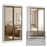 Conjunto 2 Placares 4 Puertas Corredizas con 4 Espejos Blanco/Marrón Tokio Madesa