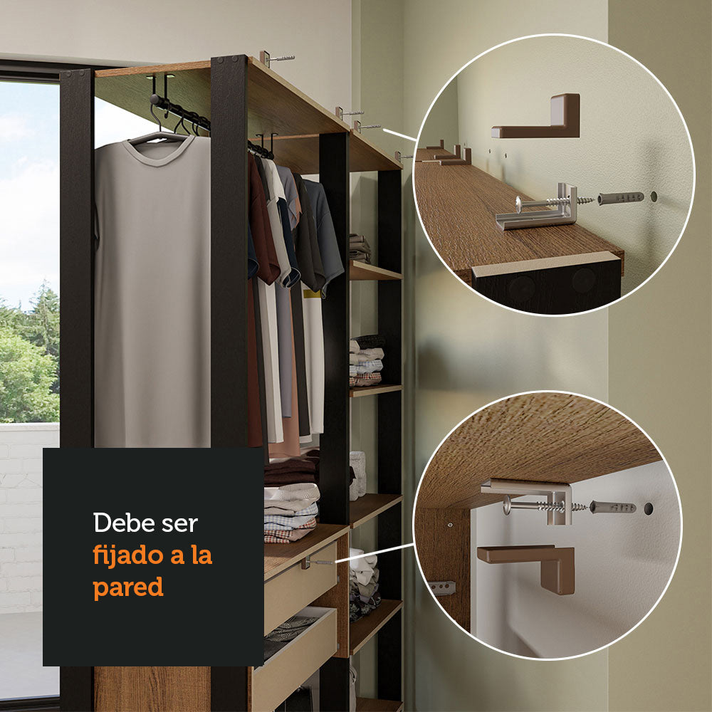 Placard Abierto 199 cm 4 Cajones Marrón/Negro Valencia Madesa