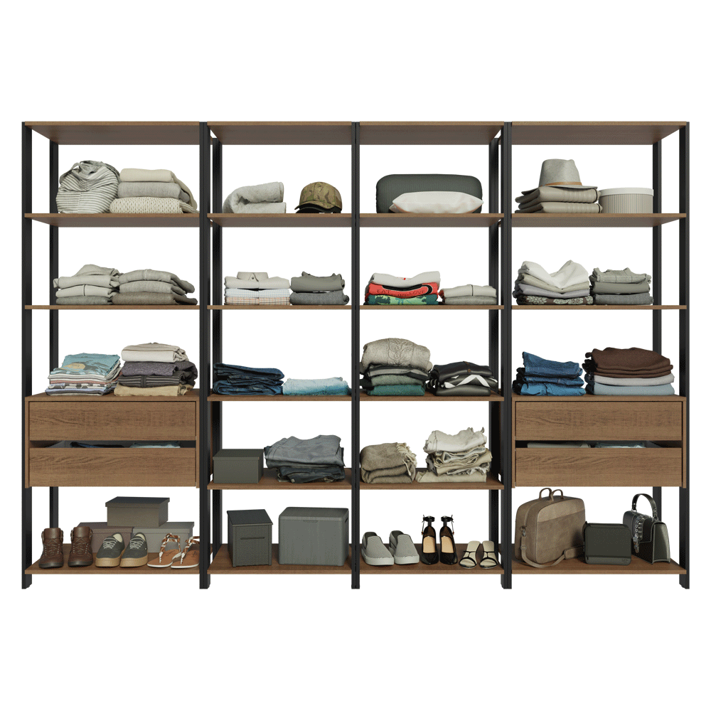 Ropero Placard 258 cm 4 Cajones 18 Repisas Valencia Marrón/Negro