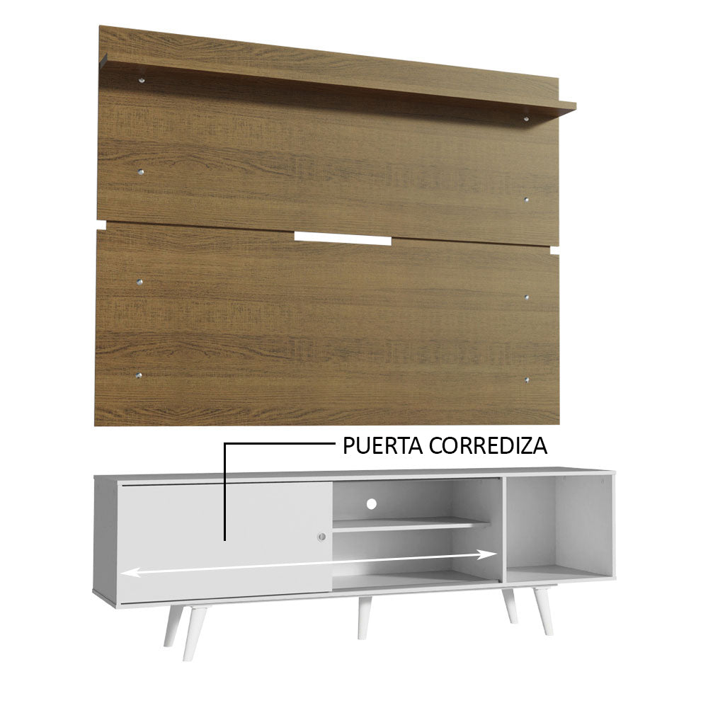 Rack Madesa Dubai con Panel para TV hasta 65 Pulgadas con Patas Blanco/Marrón