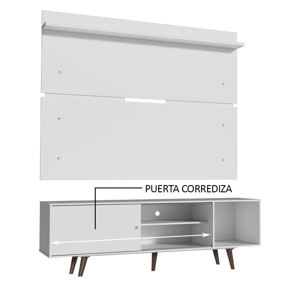 Rack Madesa Dubai con Panel para TV hasta 65 Pulgadas con Patas Blanco/Marrón