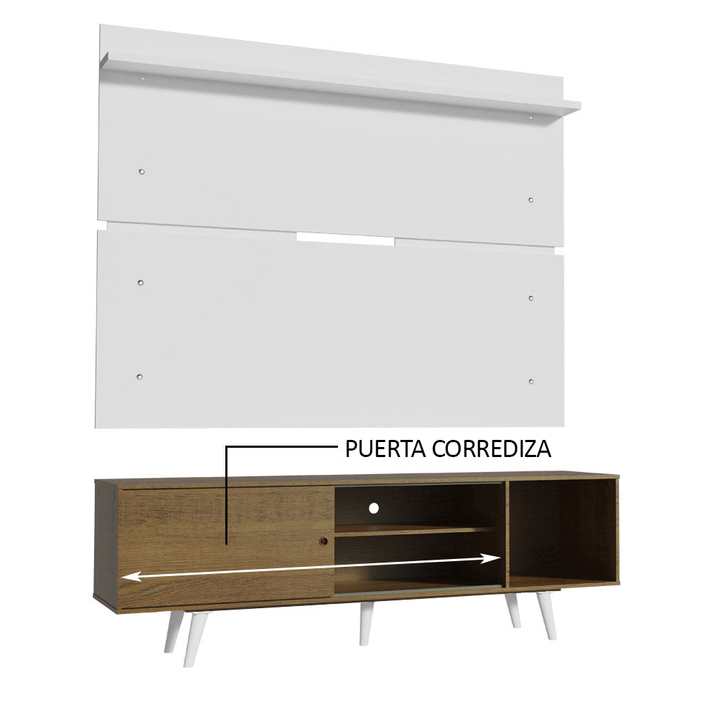 Rack Madesa Dubai con Panel para TV hasta 65 Pulgadas con Patas Marrón/Blanco