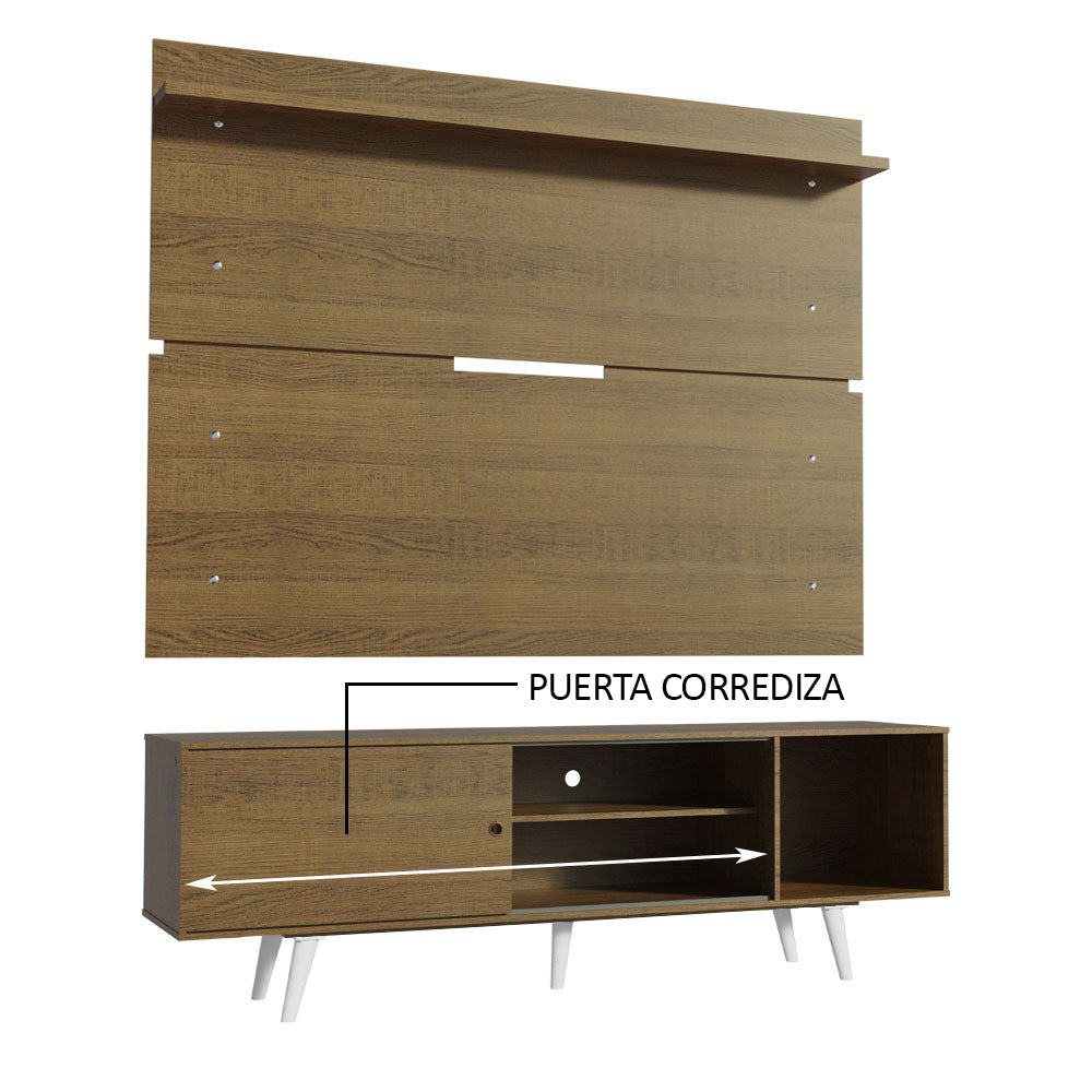 Rack Madesa Dubai con Panel para TV hasta 65 Pulgadas con Patas Marrón/Blanco