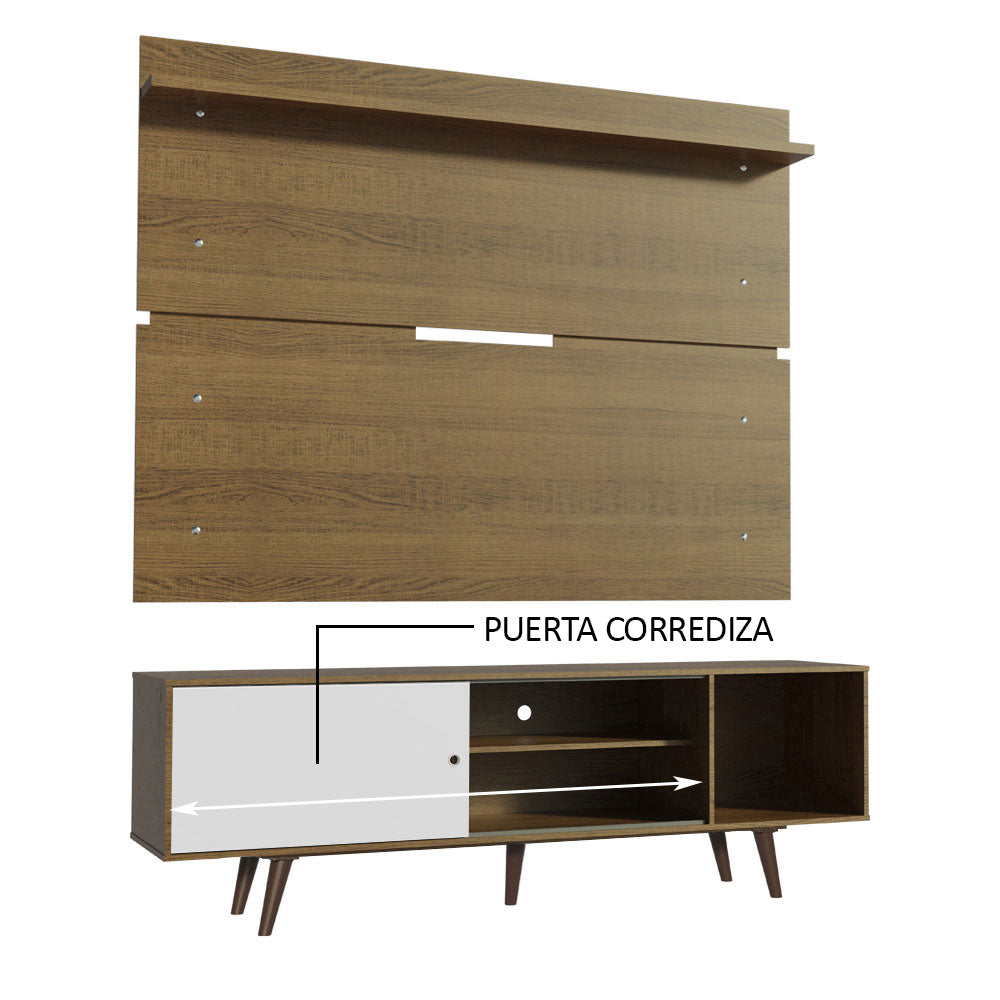Rack Madesa Dubai con Panel para TV hasta 65 Pulgadas con Patas Marrón/Blanco