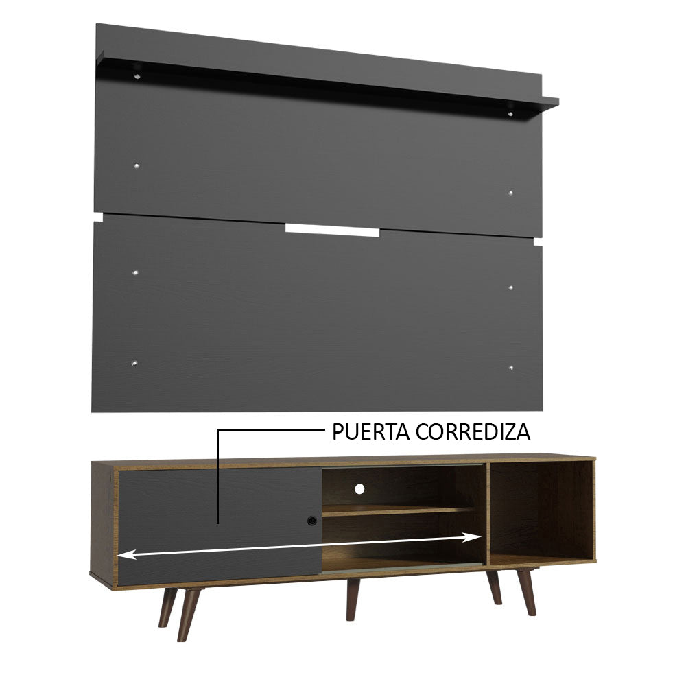 Rack Madesa Dubai con Panel para TV hasta 65 Pulgadas con Patas Marrón/Negro
