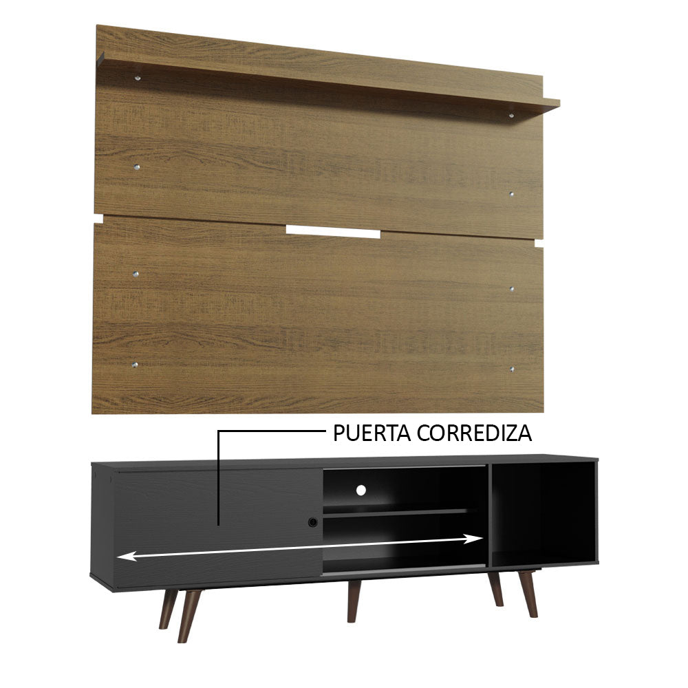 Rack Madesa Dubai con Panel para TV hasta 65 Pulgadas con Patas Negro/Marrón