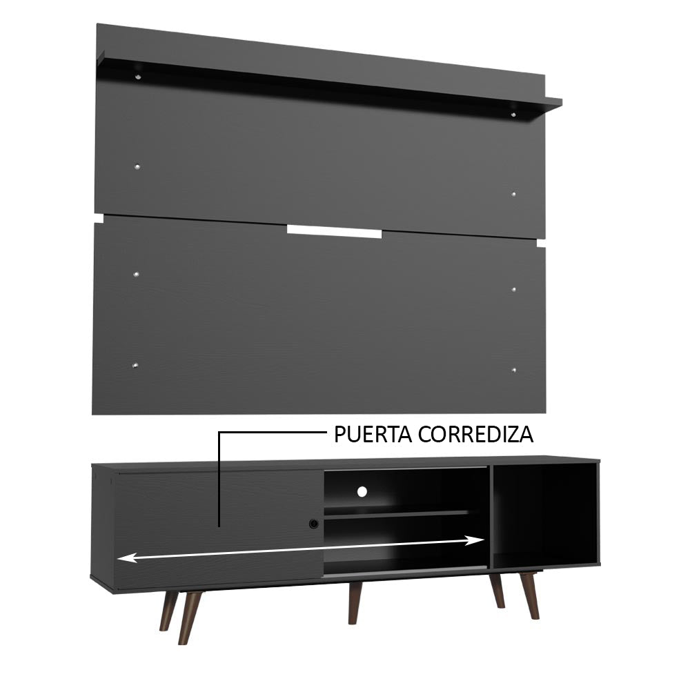 Rack Madesa Dubai con Panel para TV hasta 65 Pulgadas con Patas Negro/Marrón