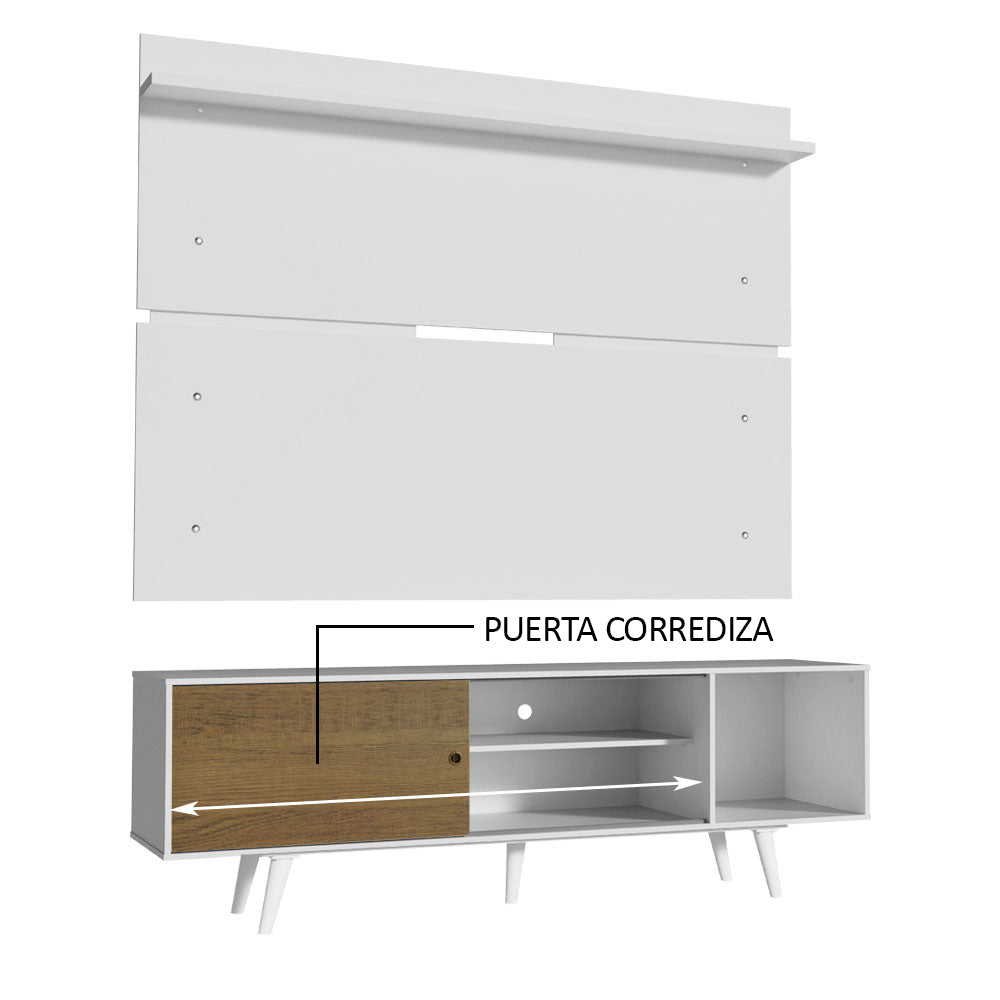 Rack Madesa Dubai con Panel para TV hasta 65 Pulgadas con Patas Blanco/Marrón