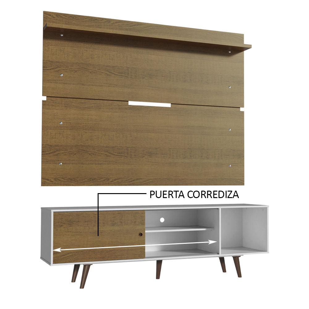 Rack Madesa Dubai con Panel para TV hasta 65 Pulgadas con Patas Blanco/Marrón