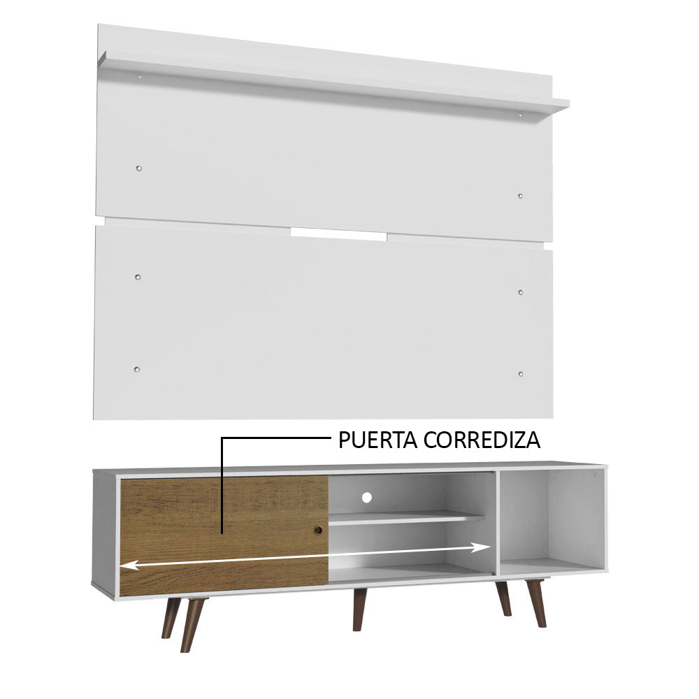 Rack Madesa Dubai con Panel para TV hasta 65 Pulgadas con Patas Blanco/Marrón