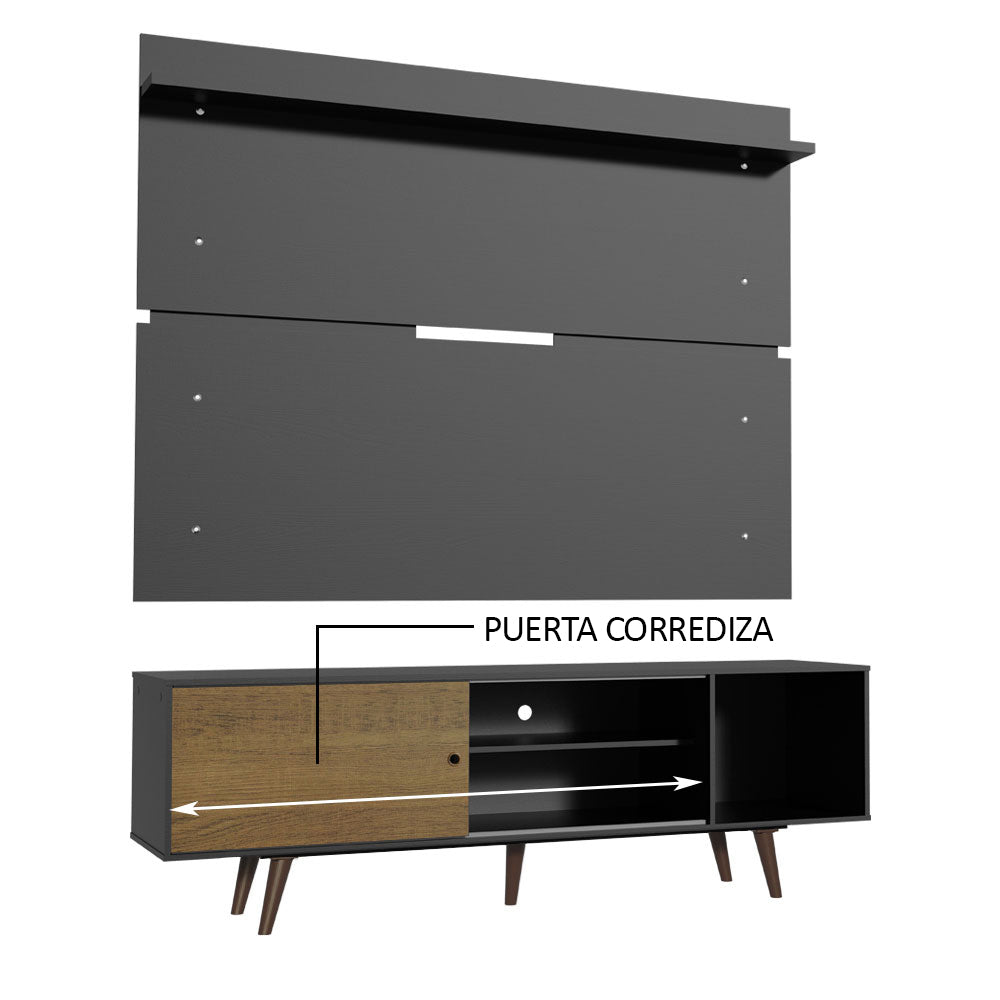 Rack Madesa Dubai con Panel para TV hasta 65 Pulgadas con Patas Negro/Marrón