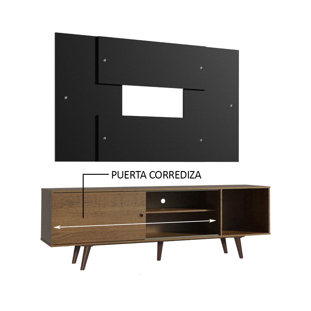Rack Madesa Dubai con Patas y Panel para TV hasta 58 Pulgadas Marrón/Negro
