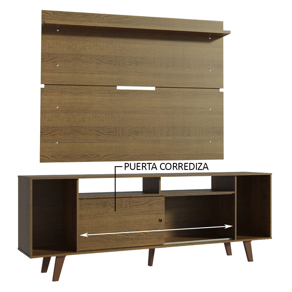 Rack Madesa Cancun con Patas y Panel para TV hasta 65 Pulgadas Marrón