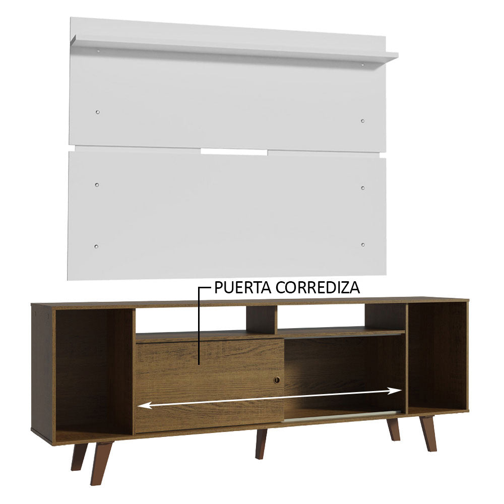 Rack Madesa Cancun con Patas y Panel para TV hasta 65 Pulgadas Marrón/Blanco