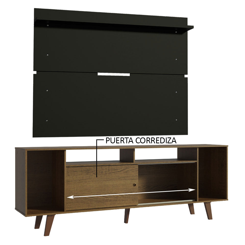 Rack Madesa Cancun con Patas y Panel para TV hasta 65 Pulgadas Marrón/Negro