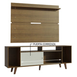 Rack Madesa Cancun con Patas y Panel para TV hasta 65 Pulgadas Marrón/Blanco
