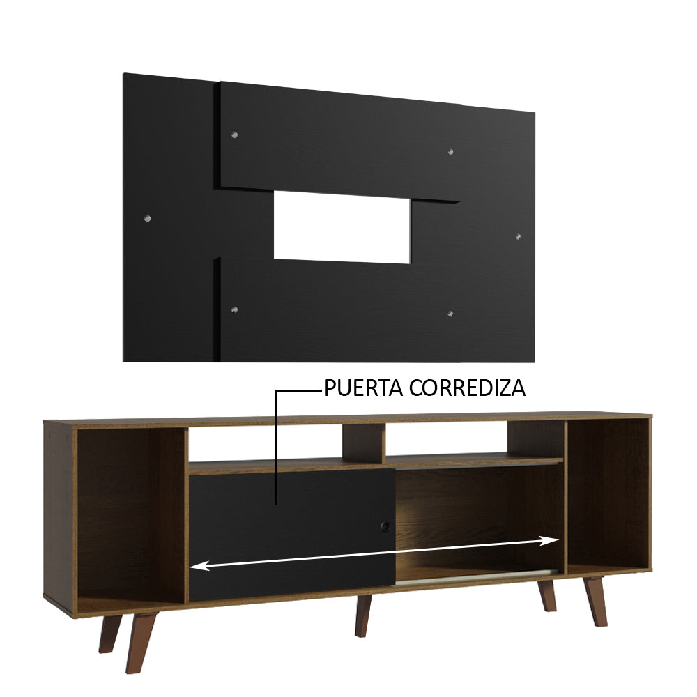 Rack Madesa Cancun con Patas y Panel para TV hasta 58 Pulgadas Negro/Marrón