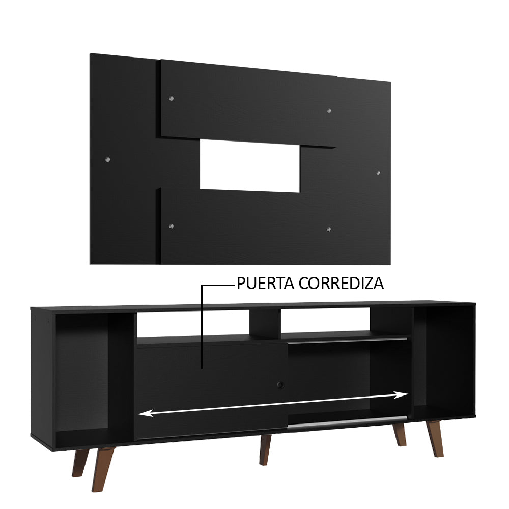 Rack Madesa Cancun con Patas y Panel para TV hasta 58 Pulgadas Negro