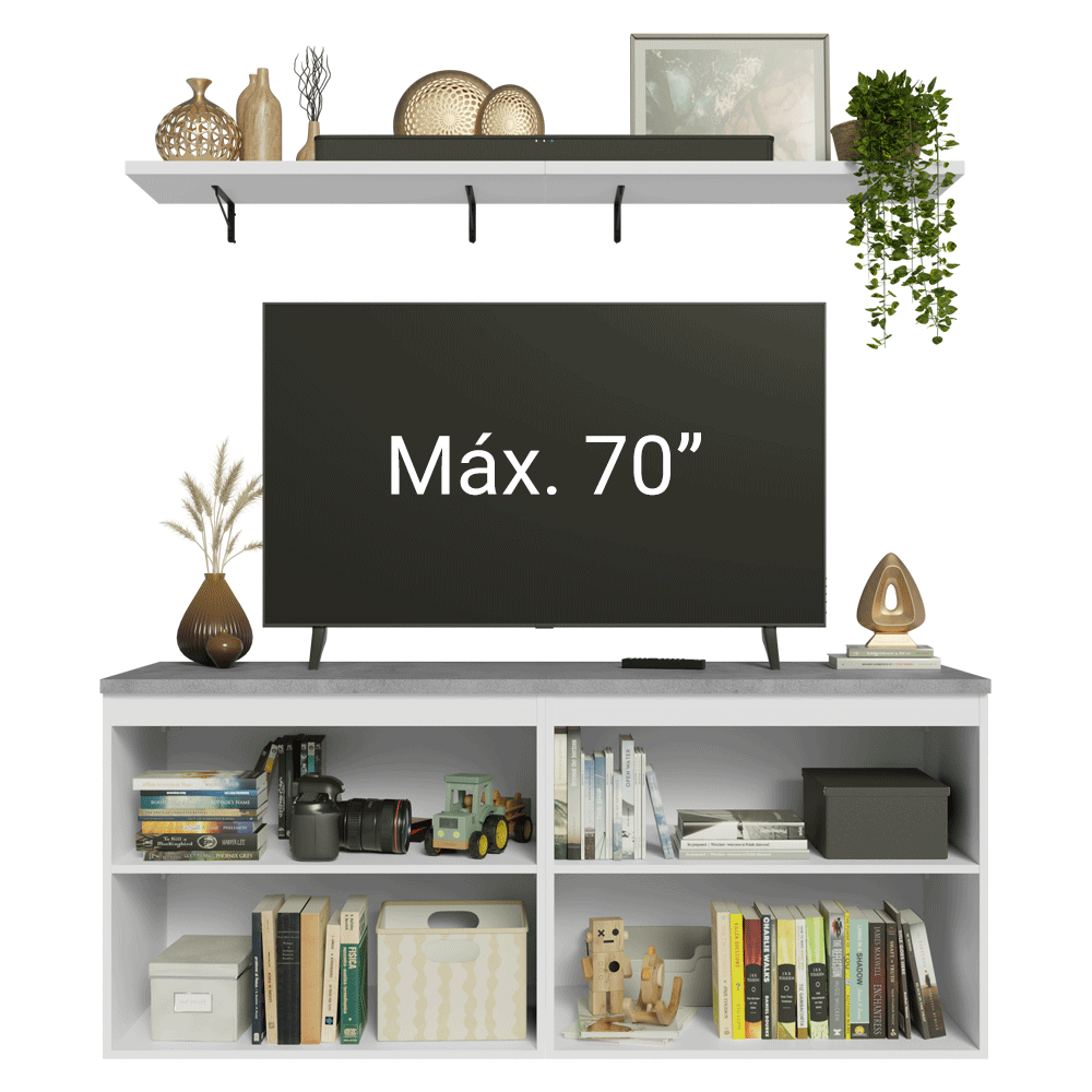 Rack para TV hasta 70 pulgadas + repisas de 160cm, Blanco/Azul Vik 05