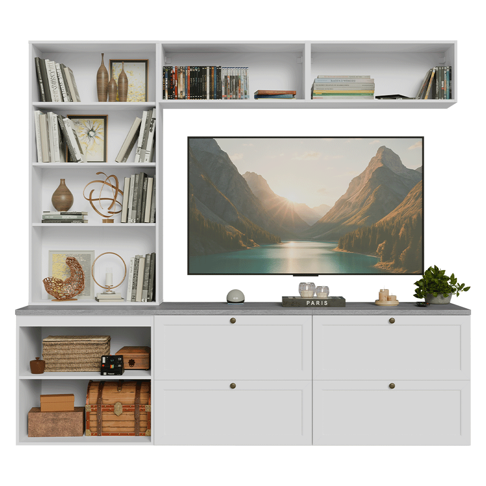 Centros de Entretenimiento con Rack + Cristaleiro 230 cm Blanco Vik Madesa 01