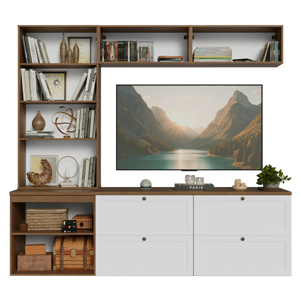 Centros de Entretenimiento con Rack + Cristaleiro 230 cm Marrón/Blanco Vik Madesa 01