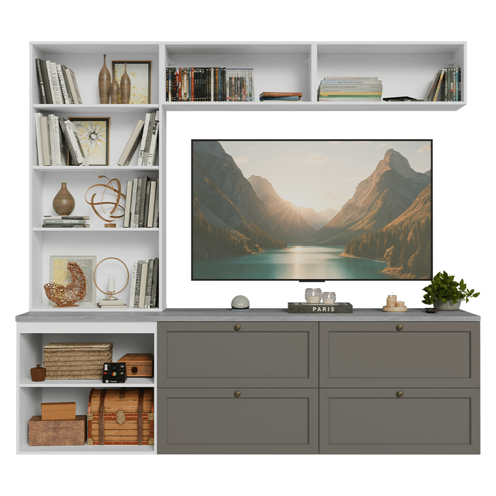 Centros de Entretenimiento con Rack + Cristaleiro 230 cm Blanco/Gris Vik Madesa 01
