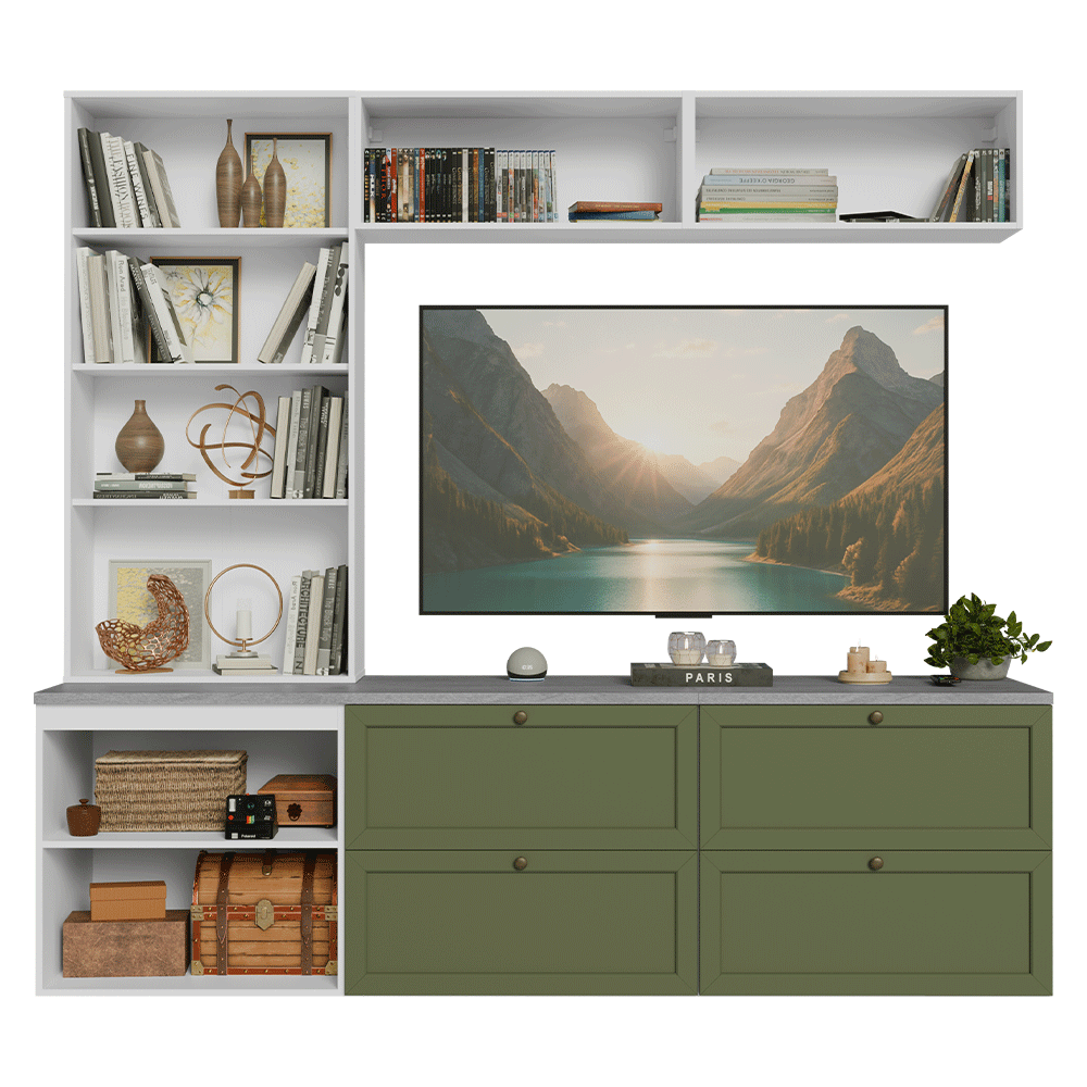 Centros de Entretenimiento con Rack + Cristaleiro 230 cm Blanco/Verde Vik Madesa 01