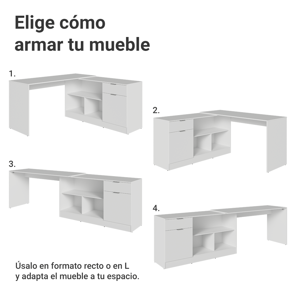 Escritorio Esquinero Gamer 300 cm Blanco Roma Madesa