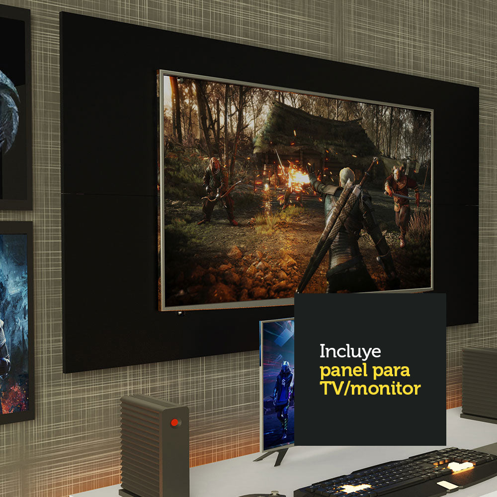 Escritorio Gamer Madesa 9409 con Panel para TV hasta 50 Pulgadas Blanco/Negro