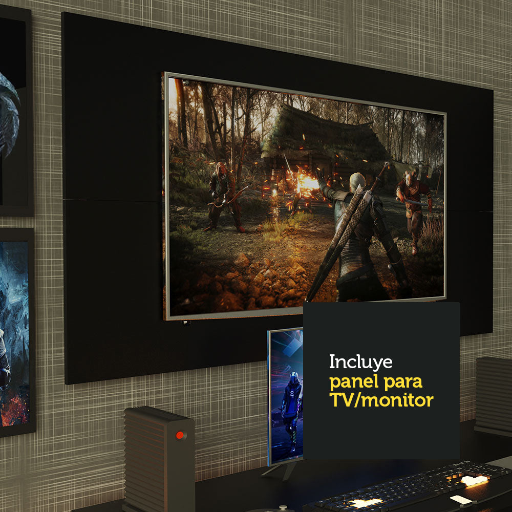 Escritorio Gamer Madesa 9409 con Panel para TV hasta 50 Pulgadas Negro