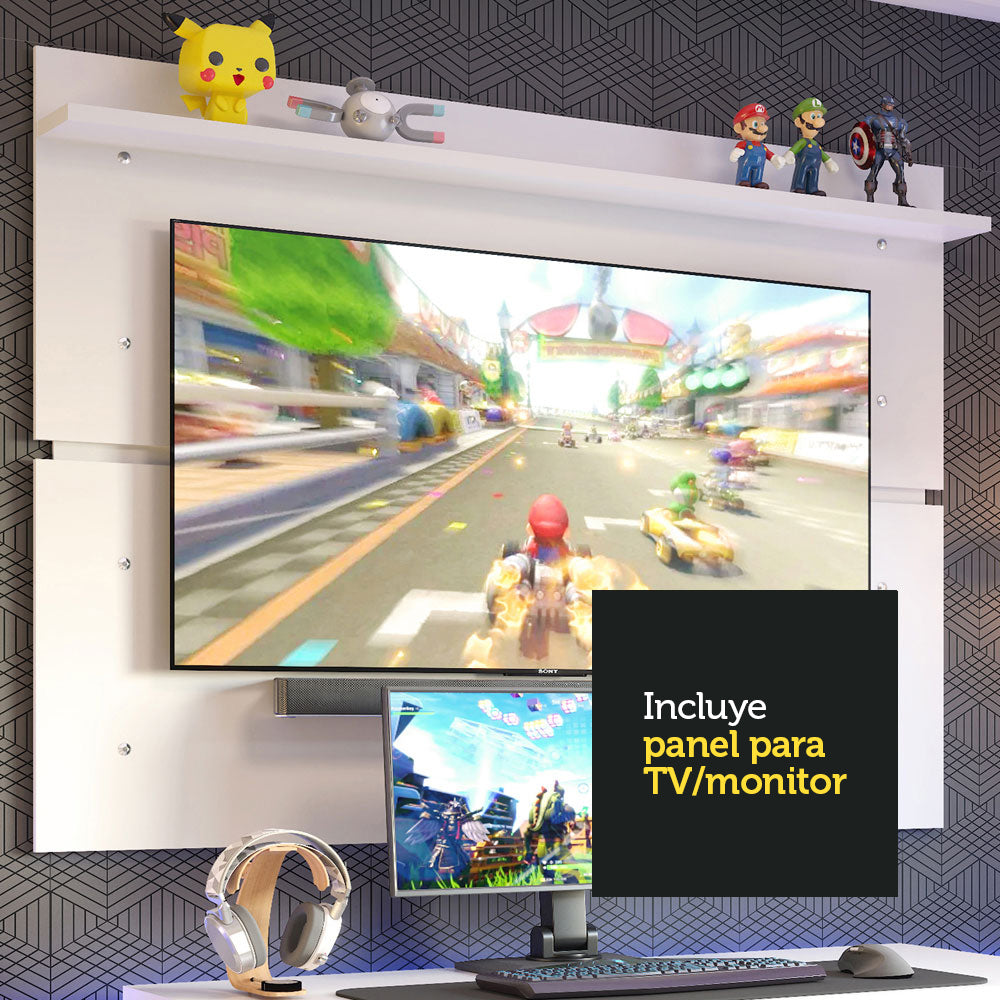 Escritorio Gamer Madesa 9409 con Panel para TV hasta 65 Pulgadas Blanco