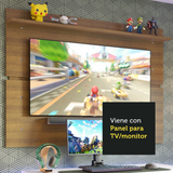 Escritorio Gamer Moderno Madesa + Panel para TV Hasta 65 Pulgadas Blanco/Marrón