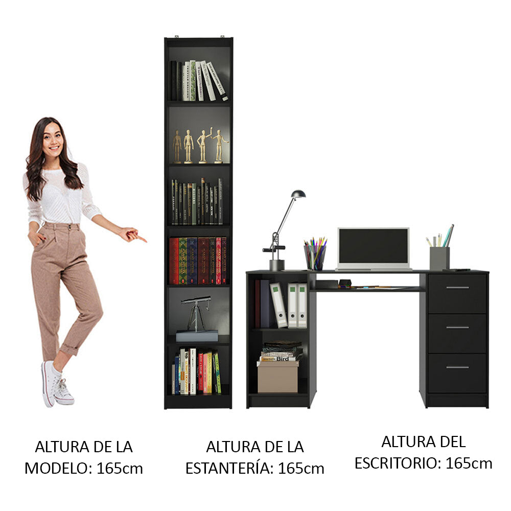 Escritorio Madesa Alaska y Librero Organizador 6906 Negro