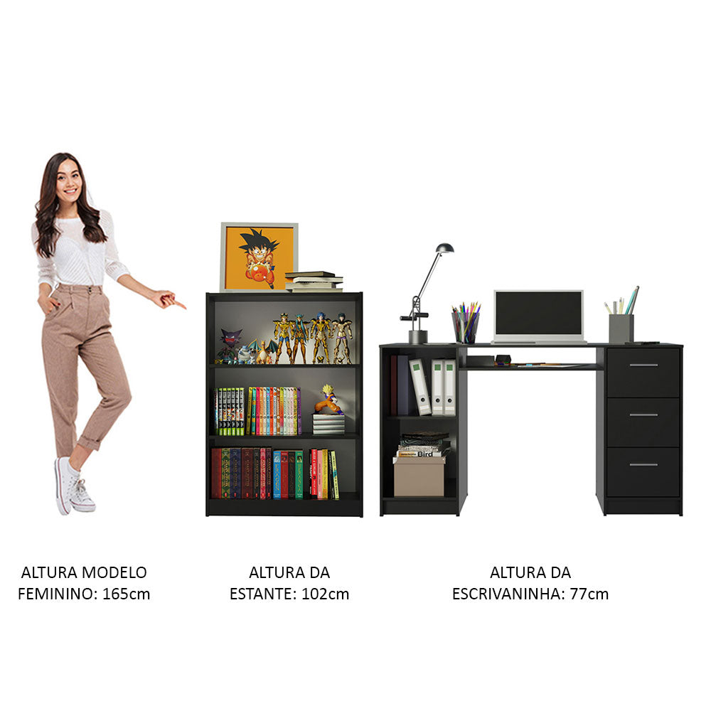 Escritorio Madesa Alaska y Librero Organizador 6907 Negro