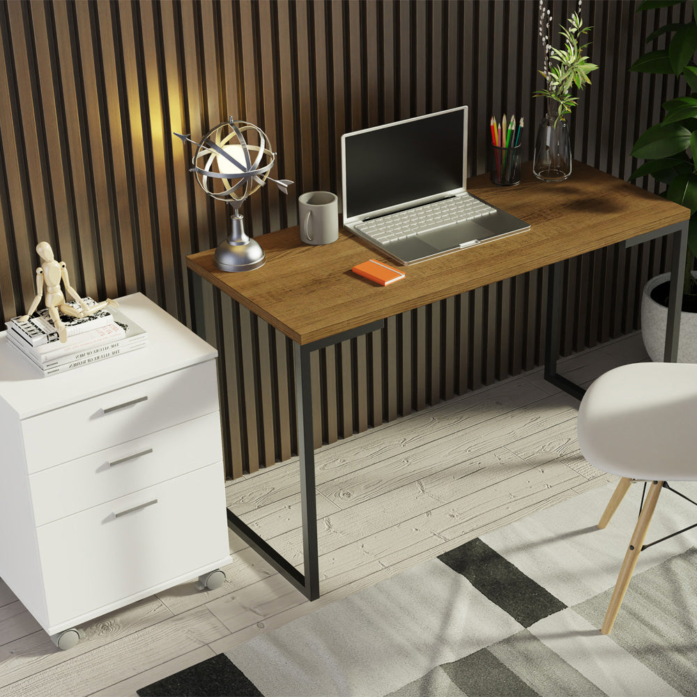 Combo Escritorio/Oficina con Mesa Industrial + Cajonera Marrón/Blanco Madesa
