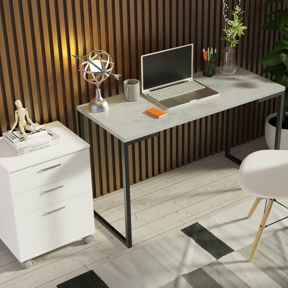 Combo Escritorio/Oficina con Mesa Industrial + Cajonera Blanco/Gris Madesa