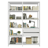 Estantería multiusos para oficina, 129 cm, 9 estantes, 2 cajones, color Blanco