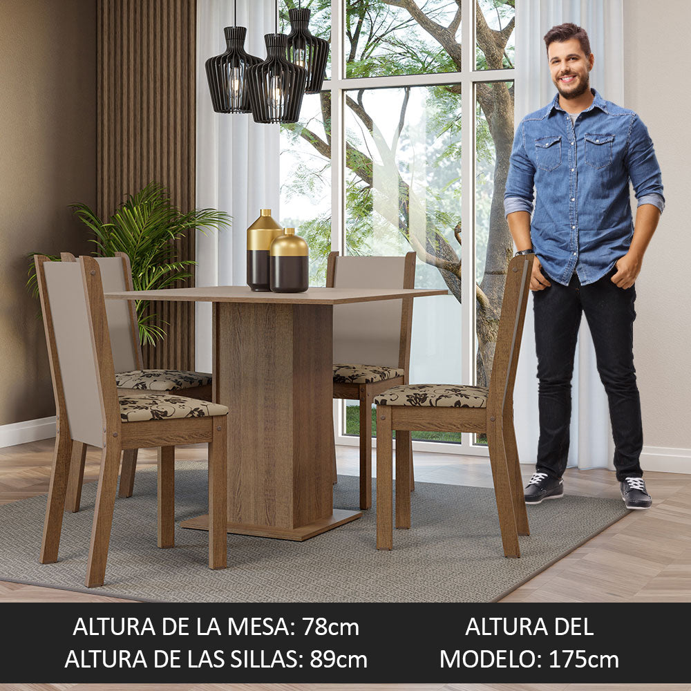 Juego de Comedor Mesa Tapa de Madera 4 Sillas Marrón/Crema/Beige Marrón Alana Madesa