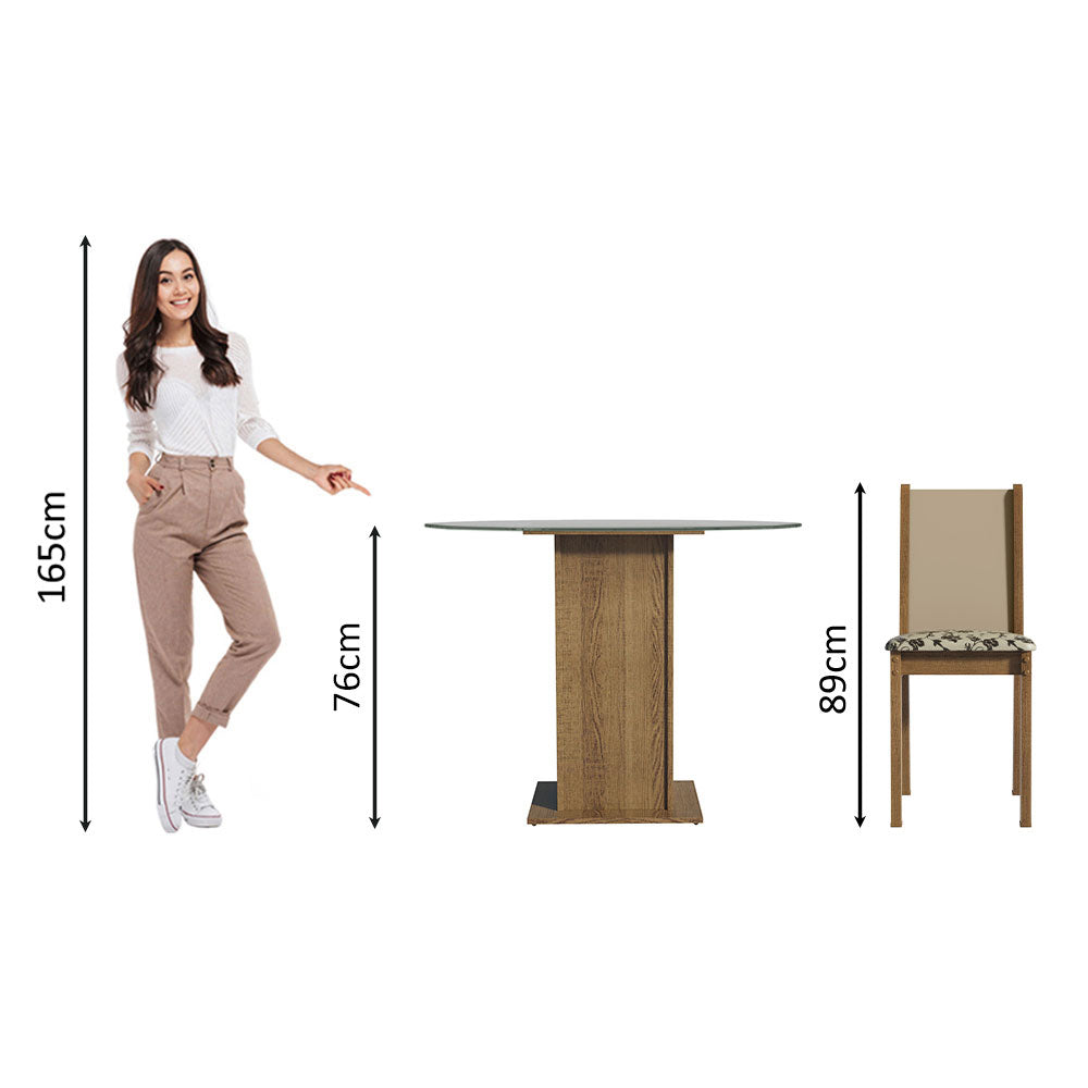 Juego de Comedor Madesa Nanda Mesa Tapa Vidrio Redondo 4 Sillas Marrón/Crema/Beige Marrón