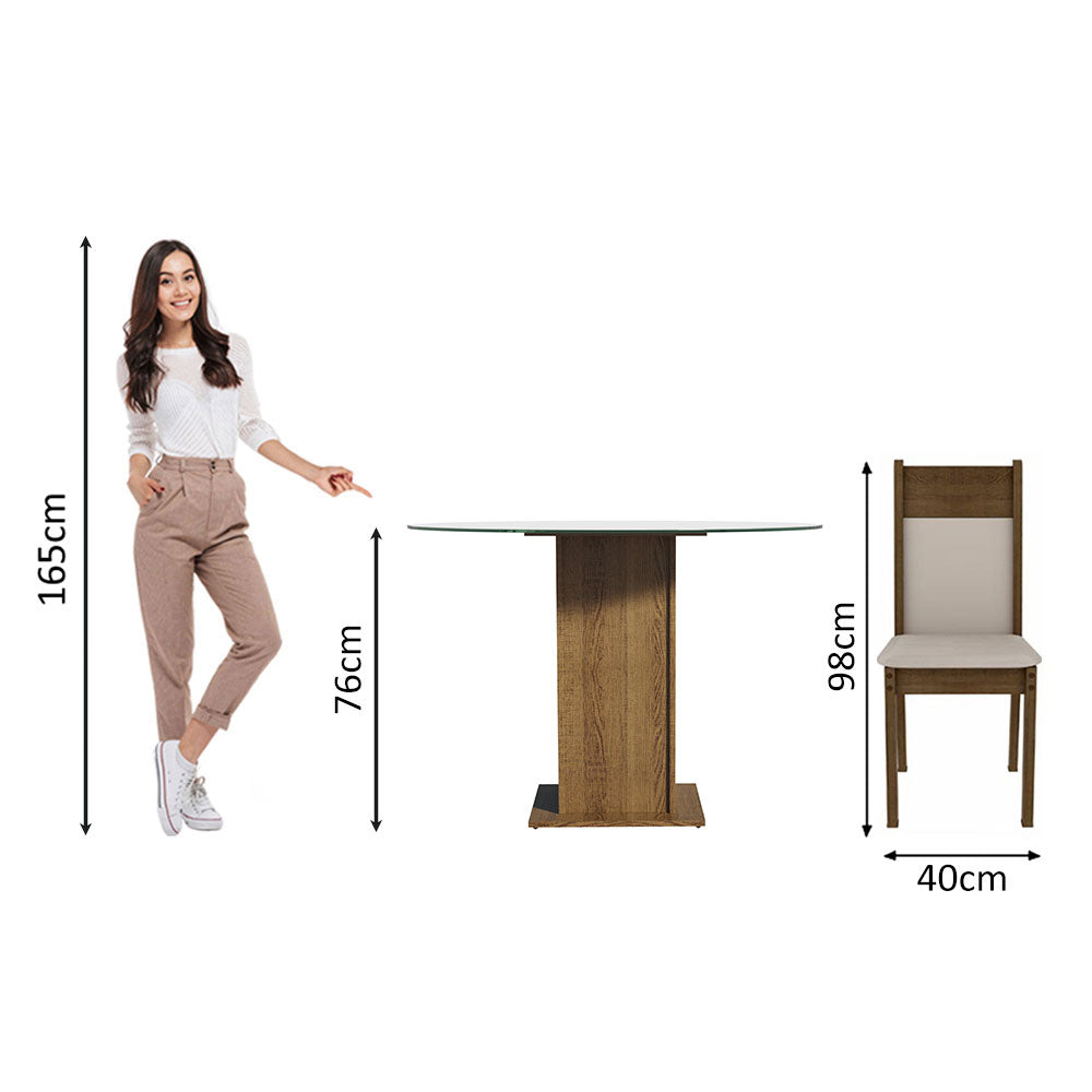 Juego de Comedor Madesa Ana Mesa Tapa de Vidrio Redondo 4 Sillas Marrón/Crema/Beige