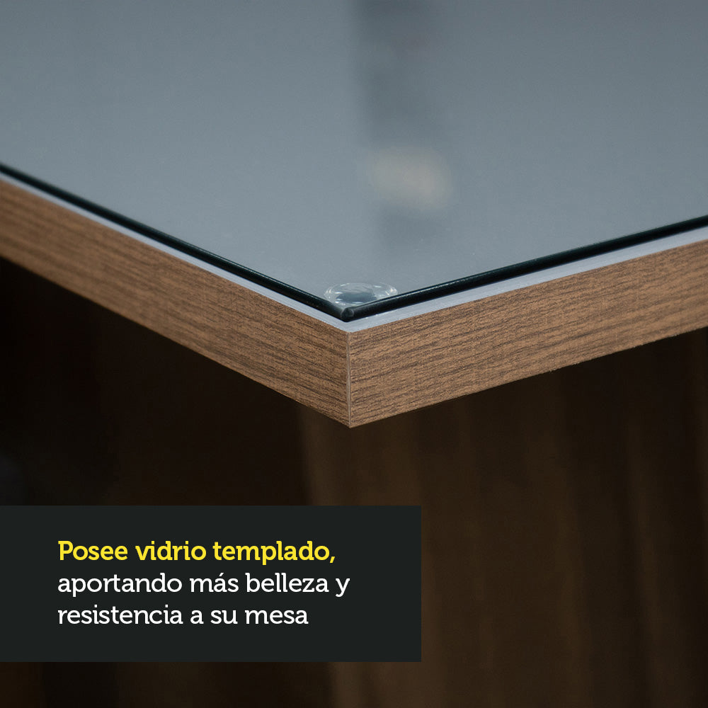 Juego de Comedor Mesa con Tapa de Vidrio 4 Sillas Marrón/Gris/Silver Anne Madesa