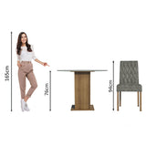 Juego Comedor Mesa con Tapa de Vidrio Redondo 4 Sillas Marrón/Gamuza Silver Irene Madesa