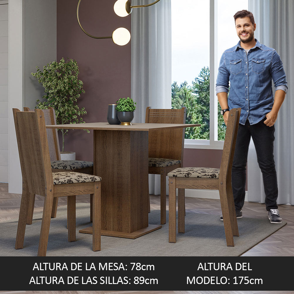Juego de Comedor Mesa Tapa de Madera 4 Sillas Marrón/Crema/Beige Marrón Samara Madesa
