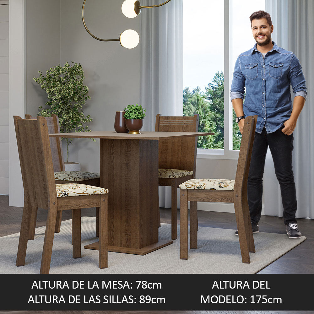 Juego de Comedor Mesa Tapa de Madera 4 Sillas Marrón/Crema/Lírio Beige Samara Madesa
