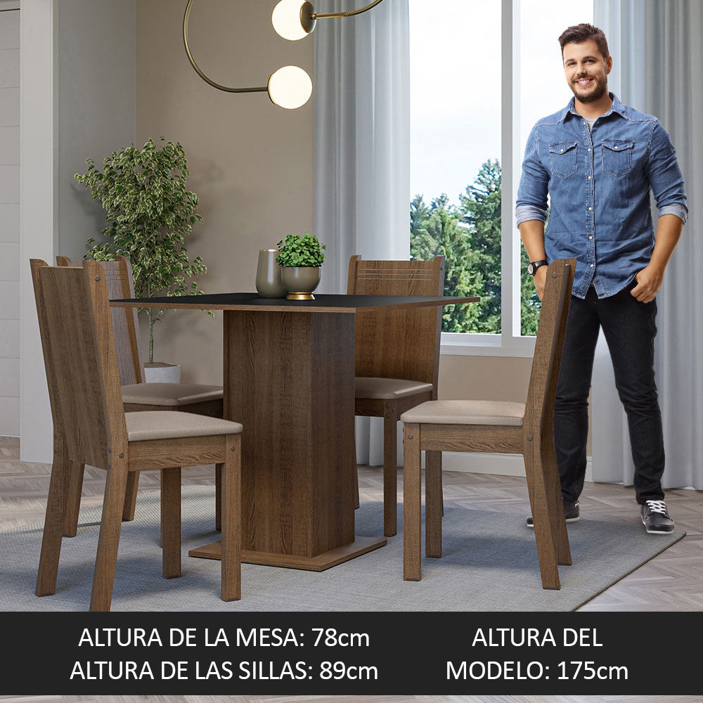 Juego de Comedor Mesa Tapa de Madera 4 Sillas Marrón/Negro/Sintético Beige Samara Madesa