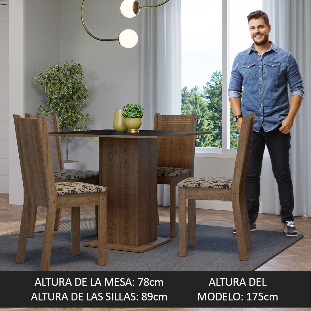 Juego de Comedor Mesa Tapa de Madera 4 Sillas Marrón/Negro/Beige Marrón Samara Madesa