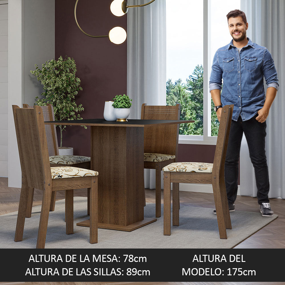 Juego de Comedor Mesa Tapa de Madera 4 Sillas Marrón/Negro/Lírio Beige Samara Madesa