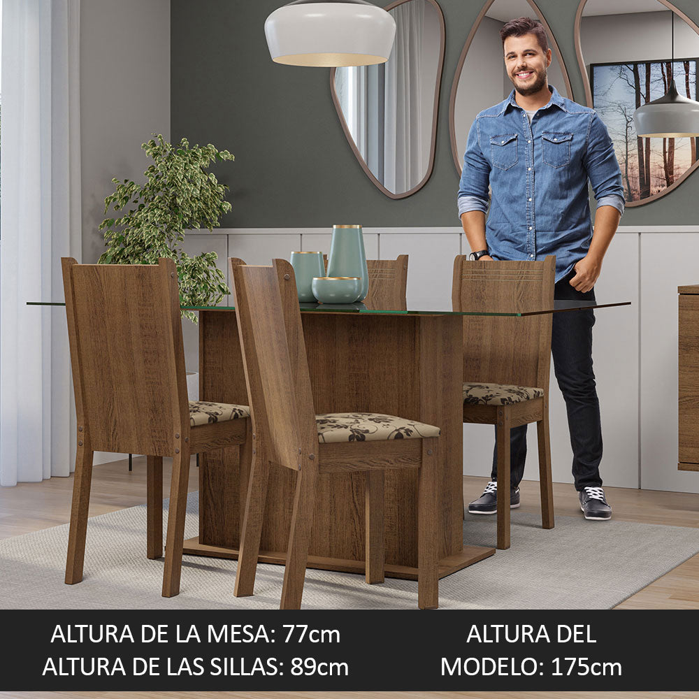 Juego de Comedor Mesa Tapa de Vidrio 4 Sillas Marrón/Beige Marrón España Madesa