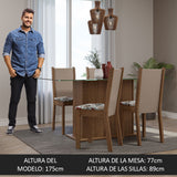Juego de Comedor Mesa Tapa de Vidrio 4 Sillas Marrón/Crema/Floral Hibiscos Yara Madesa