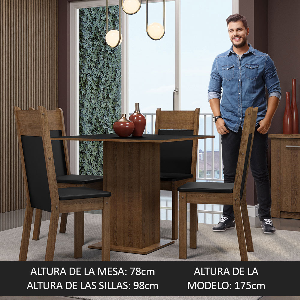 Juego de Comedor Mesa Tapa de Madera 4 Sillas Marrón/Negro Claire Madesa